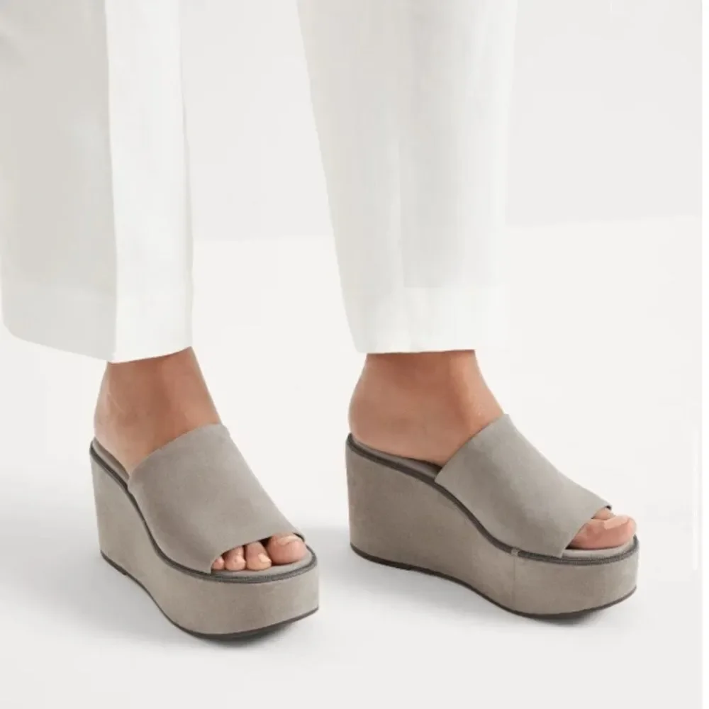 Brunello Cucinelli Suede Monili Platform Slide Sandals size 38